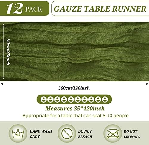 YMHPRIDE 12 Pack Cheesecloth Table Runner 35x120in Olive Green Table Runner - Image 2
