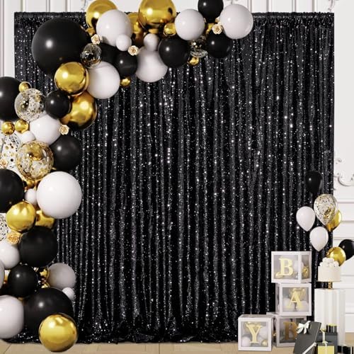 Black Backdrop Curtains 2 Pcs 5FTx10FT Sequin Party Curtains Seamless Background for Parties Halloween Decoration by SoarDream