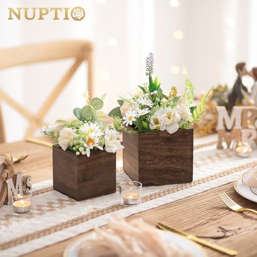NUPTIO Small Wooden Box for Centerpiece, Brown, Square, 4"/5", 12 Pcs - Image 5