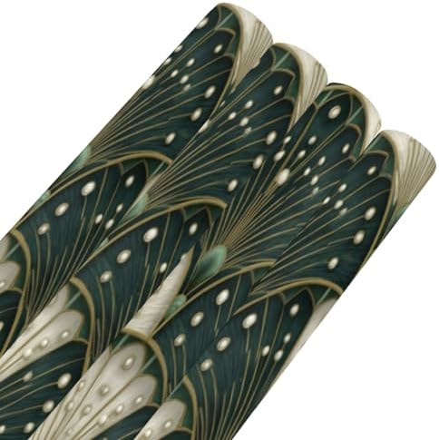 pnyoin Merry Christmas Wrapping Paper Roll,Art Deco Fan Green Gift Wrap Perfect for Xmas,Birthday,Weddings, Brides, Holidays, Baby Showers，58 x 23 inches,4 Roll - Image 6