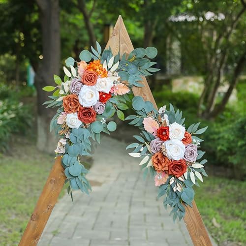 Artificial Burnt Orange Wedding Arch Flower Floral Swags Set of 2 - Image 3