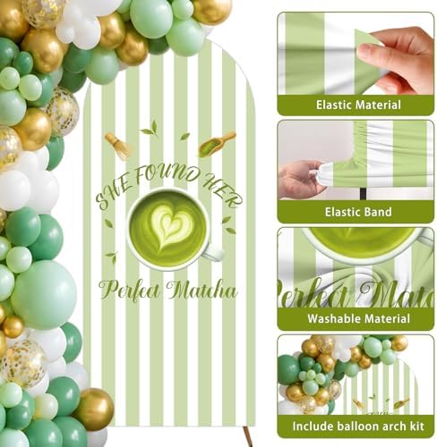 She Found Her Perfect Match Bachelorette Arch Backdrop Cover Tea Matcha Themed Party Decorations Green 6ft Balloon Arch Stand Backdrop for Women Match Made in Heaven Bridal Shower Engagement Supplies - Image 7