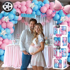 Burnouts or Bows Gender Reveal Decorations, Baby Boy or Girl Gender Reveal Party Decorations, What Will the Baby Be Backdrop Balloon Banner Tablecloth Cake Cupcake Topper Box Sash Pink Blue - Image 5