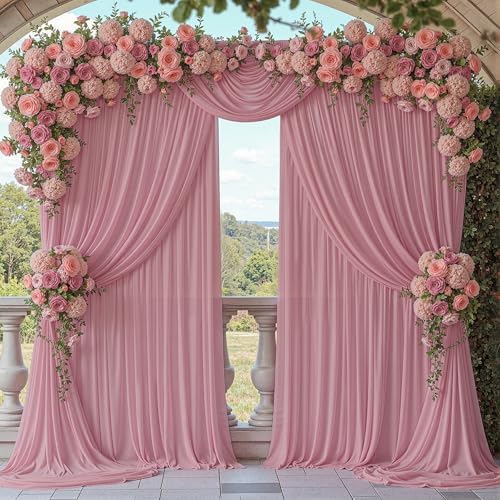 30ft x 10ft Dusty Rose Backdrop Curtains, Wrinkle-Free Sheer Chiffon Fabric Photo Backdrop Drapes for Wedding Arch Party Ceremony Stage Photography Birthday Decorations - Image 7