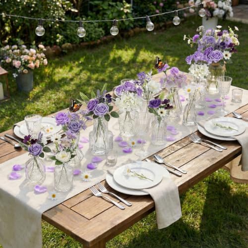 36 Pcs Artificial Flowers Table Centerpiece, Purple Series, Clear - Image 3