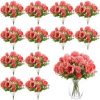 Tigeen 12 Bundles Artificial Flowers Bouquet Silk Peonies, Coral Red by Tigeen
