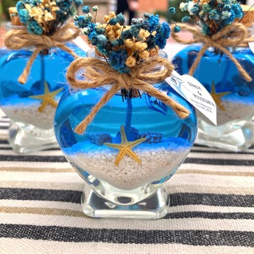 Wedding Favor Guest Bulk, Set of Heart Glass Candle Party with Custom Sticker and Dried Flowers for Guest in Bridal Party, Baby Shower Gifts (White Gel Green Sand, Set of 100) - Image 3