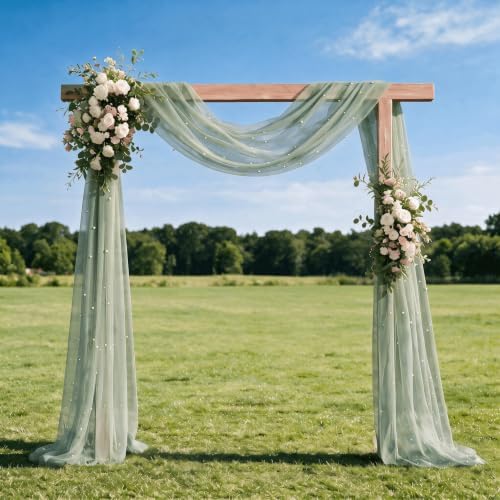 Artoid Mode 6-Pack Pearl Sage Green Gauze Table Runner 10FT Home Decor - Image 3