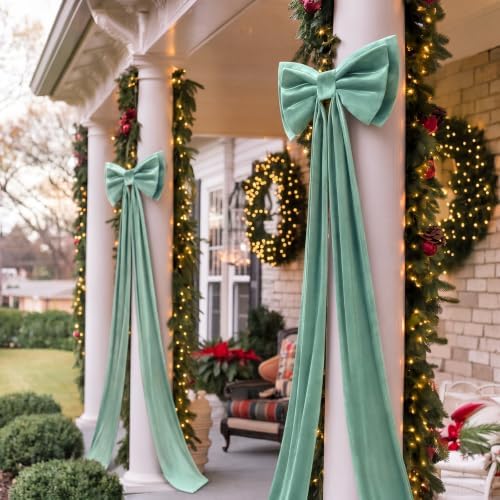 Wavwavw Christmas Giant Velvet Bow Decor Sage Green Big Bow, 75 x 18 Inches - Image 6