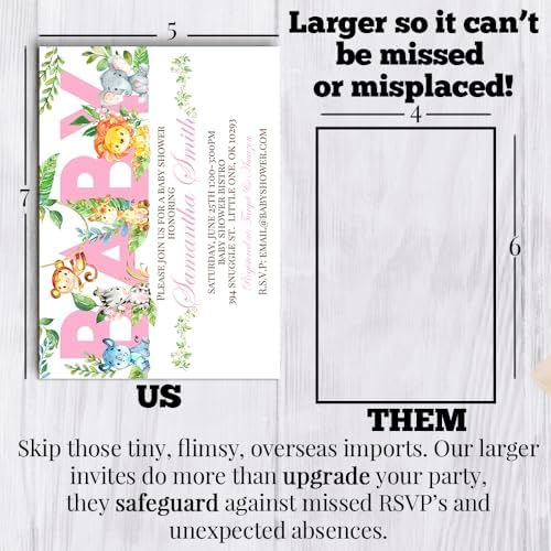 Custom Baby Shower Invites Pink Watercolor Jungle Invitations 20 5x7 Custom Personalized Watercolor Safari Jungle Invitations With Envelopes - Unique Girl Watercolor Safari Jungle Baby Shower Cards - Image 7