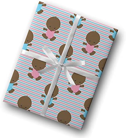 Cute Baby African American Wrapping Paper Black Gift Wrap Premium Gender Reveal Party Decoration Baby Shower Decor (12 foot x 30 inch roll), Pink, Blue - Image 5