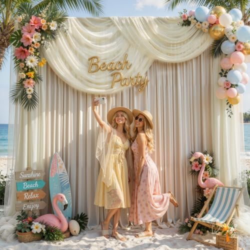 Champagne Tulle Backdrop Curtain for Parties Wedding,10ft x 10ft Wrinkle Free Curtain Backdrop,2 Layer Drapes for Backdrop,Polyester Back Drop for Bridal Shower Birthday Baby Shower Photography - Image 6