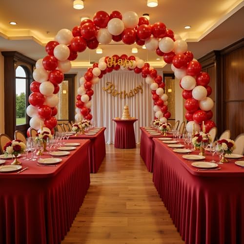4 Pack Burgundy Spandex Tablecloths for 8 Foot Rectangle Tables, Wrinkle Free Fitted Tablecover 8ft Maroon Stretchy Table Clothes with Skirt for Weddings Birthday Party Banquet Baby Shower - Image 4