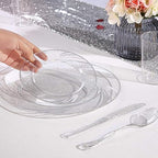 WDF 150pcs Silver Plastic Plates Disposable - Winter Wonderland Party Decorations include 50 Dinner And Salad Plates,25 Forks, 25 Knives, 25 Spoons& 10oz Plastic Cups - Image 2