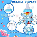 62 Pcs 3.5 Inch Baby Mini Milk Bottle Baby Shower Favor with 500 Adhesive Thank You for Showering Stickers, Small Plastic Bear Candy Bottle with Ribbon for Boy Girl Newborn Baptism Party Decor (Blue) - Image 3