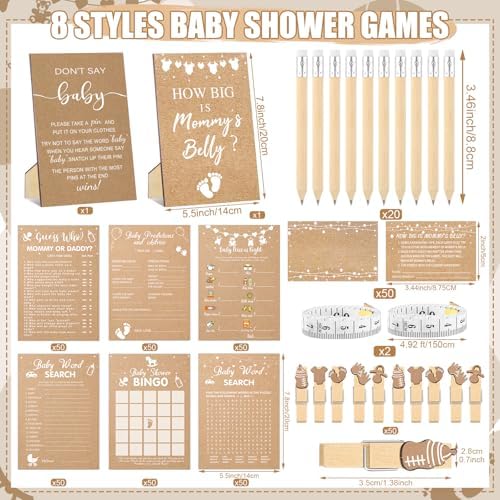 Funnymoom 426 Piece Kraft Baby Shower Games Set 8 Games for 50 Guests - Image 3