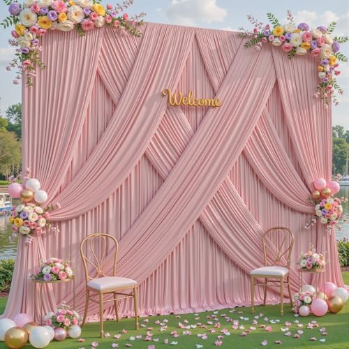 6 Panels Dusty Rose Backdrop Curtains - Wrinkle Free Fabric Backdrop Curtain for Photoshoot,10ft Wedding Party Photo Backdrop Drapes for Birthday Baby Shower Photography Stage Background Decorations - Image 3