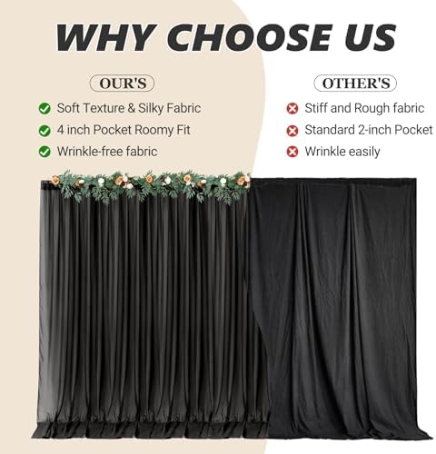 40ft x 10ft Black Backdrop Curtain Drapes, Wrinkle-Free Sheer Chiffon Fabric Photo Background Panels for Wedding Arch Party Ceremony Stage Photography Decorations - Image 7