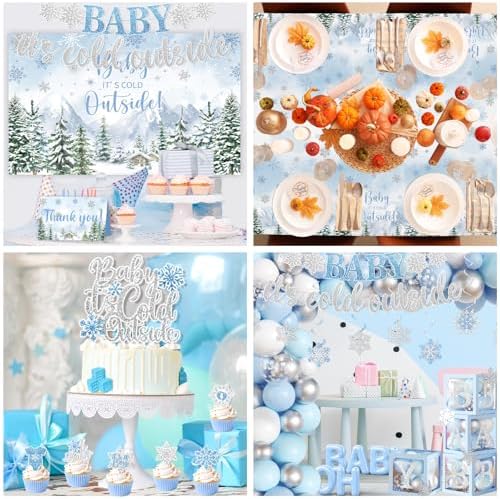 Baby It’s Cold Outside Baby Shower Decorations, Blue Winter Baby Shower Decorations for Boy Winter Woodland Tablecloth Banner Backdrop Balloon Box Cupcake Topper Hanging Swirl for Boy Gender Reveal - Image 5