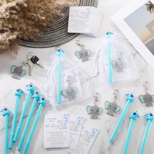 Engrowtic 50 Sets Baby Shower Favors for Guests Gifts Includes 50 Blue Elephant Keychain 50 Thank You Cards 50 Elephant Pens 50 Organza Bags Party Favor Gift Bags for Birthday Gender Reveal Party - Image 5