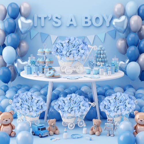 4 Pack Light Blue Baby Shower Centerpieces Flower Arrangements - Image 4