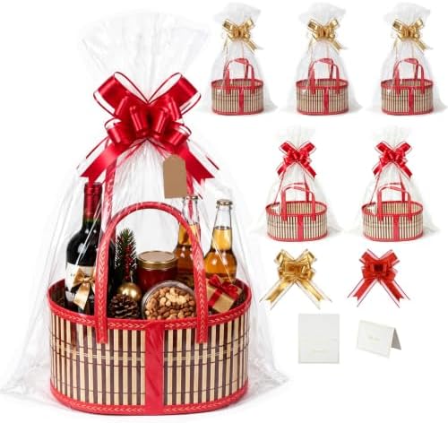 6 Set Bamboo Baskets for Gifts Empty, Foldable Woven Gift Basket Empty by Unknown