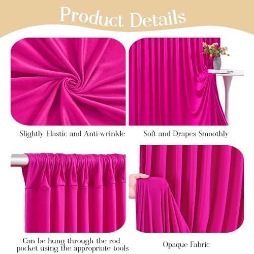 50ft x 10ft Hot Pink Backdrop Curtains, Hot Pink Drapes for Backdrop Fabric - Image 4