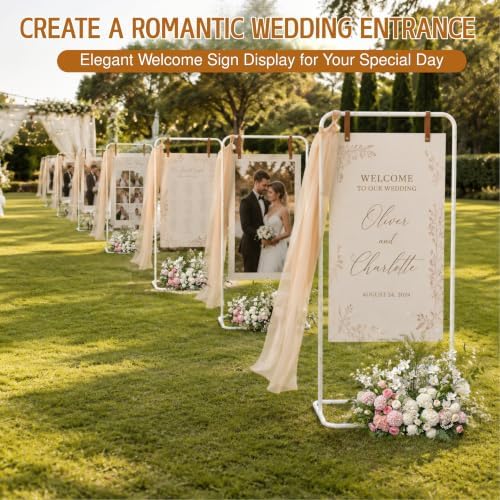 Wedding Welcome Sign Stand, White Sign Holder with Leather Straps - Image 3