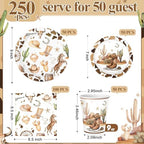 Pickmesh 250 Pcs Western Cowboy Party Decorations Wild West Disposable Tableware Set Cowboy Paper Plates Napkins and Cups for Rodeo Birthday Baby Shower Party Decorations Serve 50 - Image 3