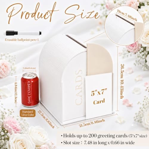 White Arched Wedding Card Box with Light Beige Standee & Erasable Pen - Image 3
