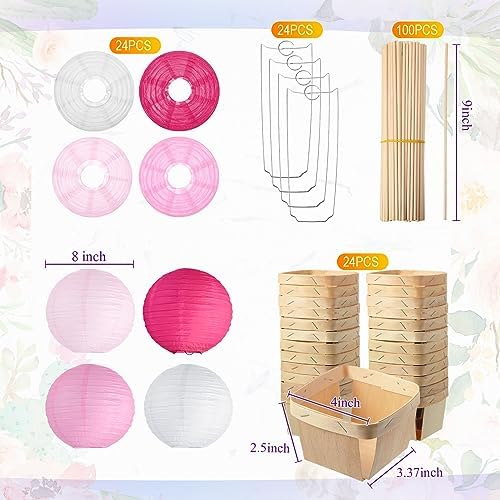 Namalu 24 Set Hot Air Balloon Table Centerpieces Baby Shower Party Decoration Paper Lanterns with Wooden Basket Sticks for Summer Birthday School DIY Craft(Hot Pink) - Image 2
