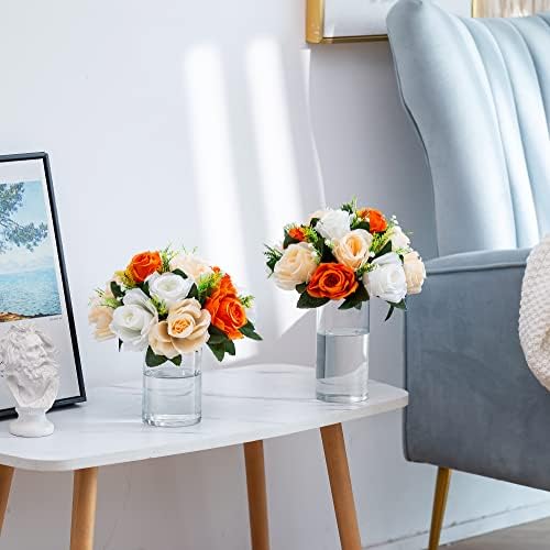 Sziqiqi Orange Fake Flowers for Centrepiece, Kissing Silk Roses Ball, 6Pcs - Image 7