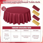 Buryeah 12 Pcs Burgundy and Gold Plastic Table Cloth 84 Inch Maroon and Gold Round Waterproof Disposable Tablecloth Circle Table Covers for Graduation Bridal Wedding Birthday Party - Image 2