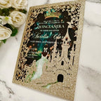 20PCS Castle Pocket Invitations, Quinceanera Invitations with Envelopes, Princess Invitation, Laser Cut quince invites (glitter light gold) - Image 3