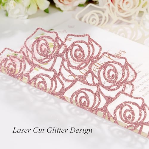50Pcs Pink Butterfly Wedding Invitations with Envelopes and Rsvp Cards - Image 4