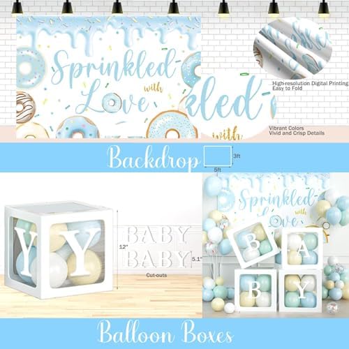 Hombae Donut Baby Sprinkle Decorations for Boy, Baby Shower Decorations for Boys, Blue Sprinkle with Love Backdrop Balloon Banner Boxes Tablecloth Sash for Boy Sprinkled Baby Shower Supplies - Image 4