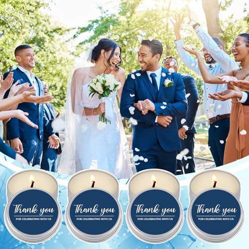 MTLEE 50 Pcs Navy Blue Thank You Candles Baby Shower Wedding Favors - Image 3