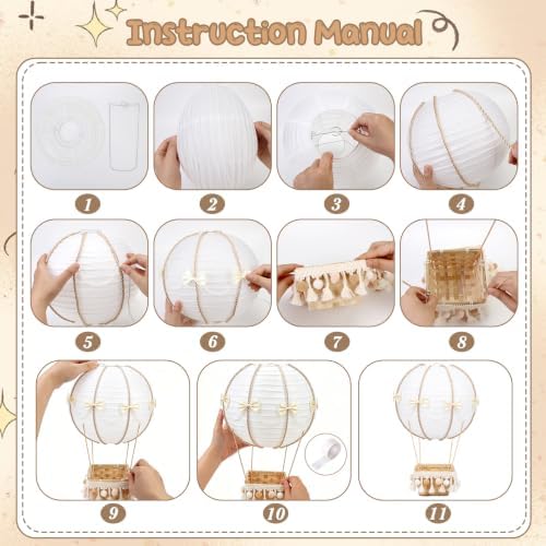 Serencatcher Hot Air Balloon Table Centerpieces 6 Sets DIY Hot Air Balloon Paper Lanterns Craft Kit with Baskets Bows Pearl Chain for Neutral Baby Shower Wedding Birthday Bridal Shower Party Decor - Image 3
