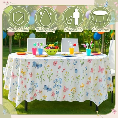 Ganeen 6 Pcs Wildflower Plastic Round Tablecloth 84 Inch Watercolor Floral - Image 4