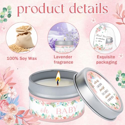 50Set Baby Shower Candle Party Favors Pink Flower Lavender Scented Candles Bulk Favors for Guests Girl Boy Baby Shower Gender Reveal Party Gifts (Pink Flower) - Image 3