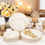 YOUBET 60PCS Ivory Scalloped Plastic Plates for Wedding Party - Image 5