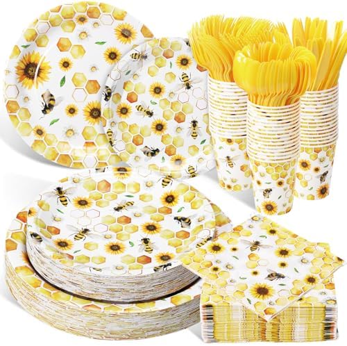 Pickmesh 400 Pcs Bee Sunflower Birthday Party Supplies Plates Serve 50 by Pickmesh