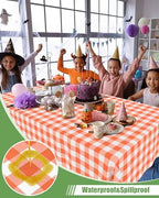Smiry 12 Packs Gingham Disposable Table Cloth, 54 x 108 Inch Waterproof Plastic Tablecloth, Rectangle Orange and White Checkered Table Covers for Picnic, Birthday, Party - Image 3