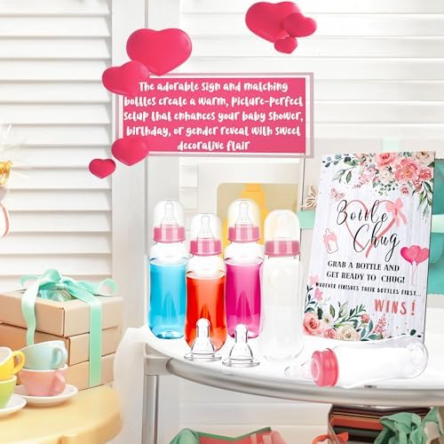 16 Pcs Baby Shower Favors Party Bottle Chug Game 15 Pink Mini Bottles and 1 Custom Wooden Stand for Gender Reveal Birthday Party Supplies Gift - Image 7