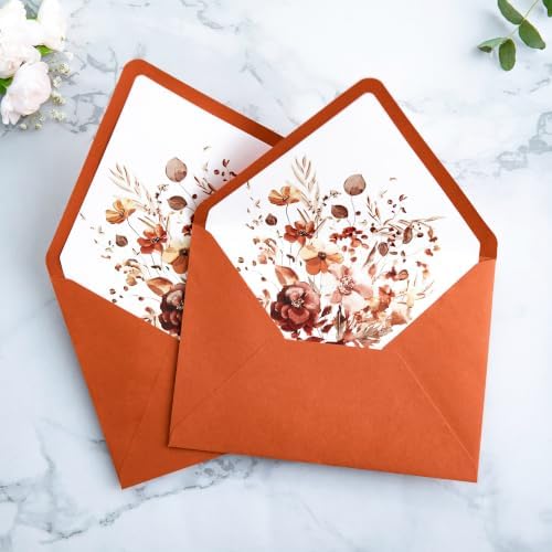PONATIA 50PCS A7 Euro Flap Envelopes, Burnt Orange Liner Envelope - Image 5