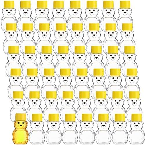 Patelai 48 Pcs 2 oz Plastic Honey Bear Bottles with Lids Clear, Yellow by Patelai