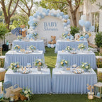 familus Dusty Blue Table Cloths 6 Foot Rectangle 2 Pack Stretch Ruffle Tulle Tablecloth Spandex Fitted Table Cover for 6 Foot Tulle Table Skirts for Party Wedding Table Cloths, Banquets - Image 2