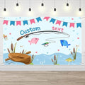 AIBIIN Fishing Gender Reveal Custom Backdrop Blue and Pink Fish He Or Fish She What Will Baby Be Personalized Background Ocean Boy or Girl Gender Reveal Party Banner Photo Prop 8x6ft by AIBIIN