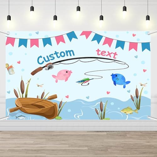 AIBIIN Fishing Gender Reveal Custom Backdrop Blue and Pink Fish He Or Fish She What Will Baby Be Personalized Background Ocean Boy or Girl Gender Reveal Party Banner Photo Prop 8x6ft by AIBIIN