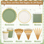 Mimorou 169 Pcs Sage Green and Pink Plates Napkins Cups Flatware Set - Image 2